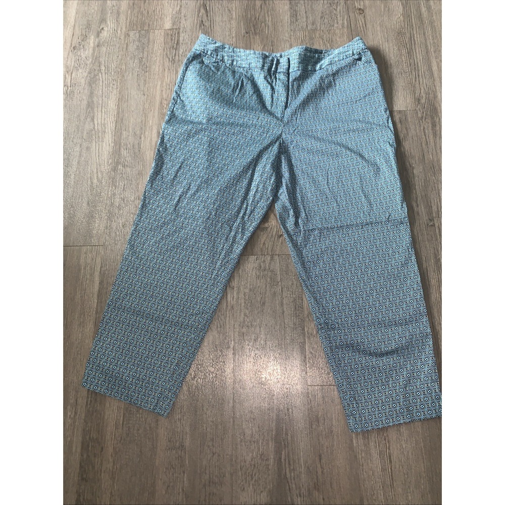 Appleseeds Petite Women Geometric Blue Straight Leg Dress Pants 18P Pockets